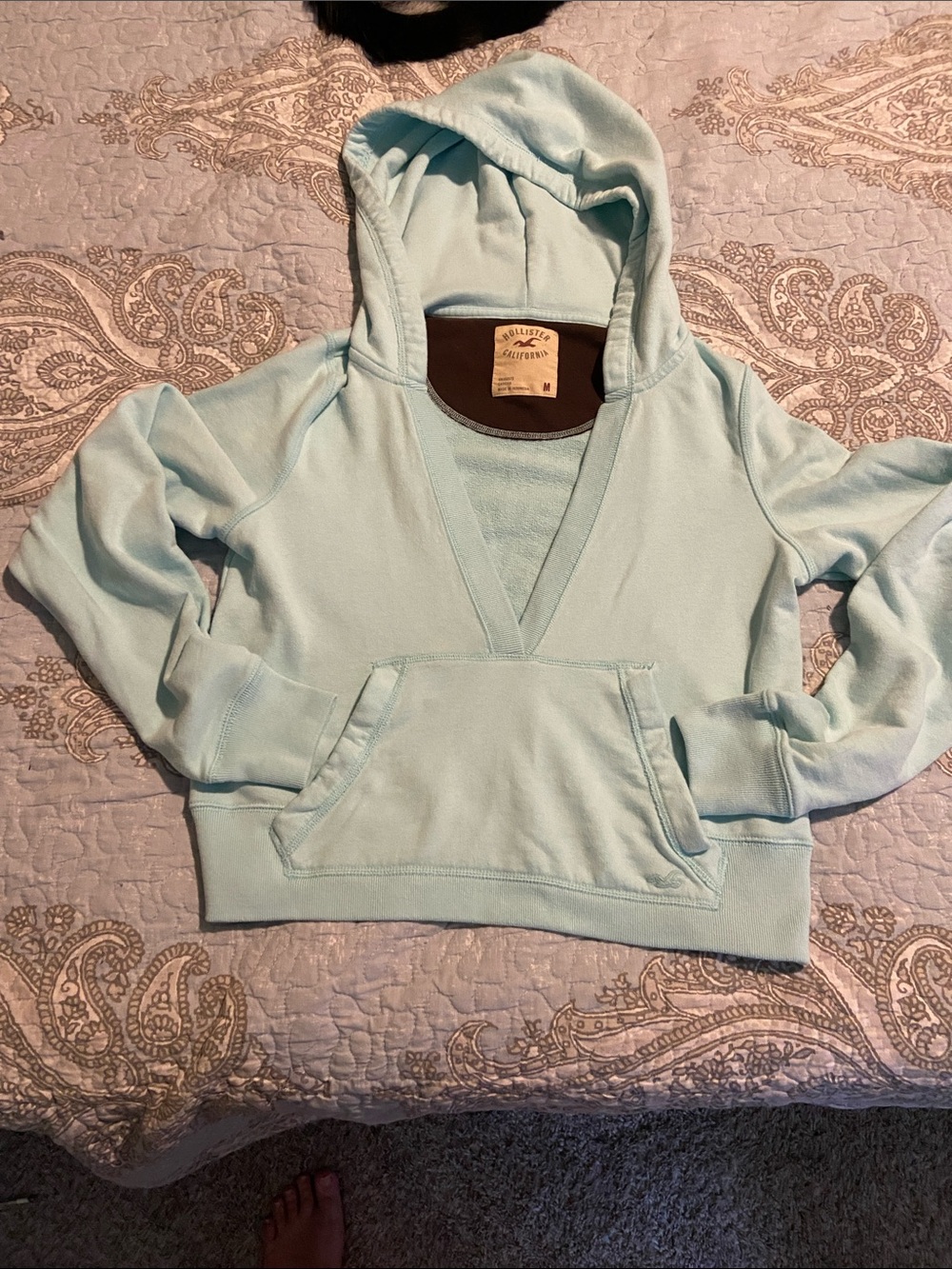 Hollister Light Blue V-Neck Hoodie